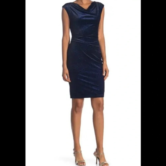 Eliza J Blue Velvet Shimmer Sheath Dress, Size 6 - Picture 2 of 16